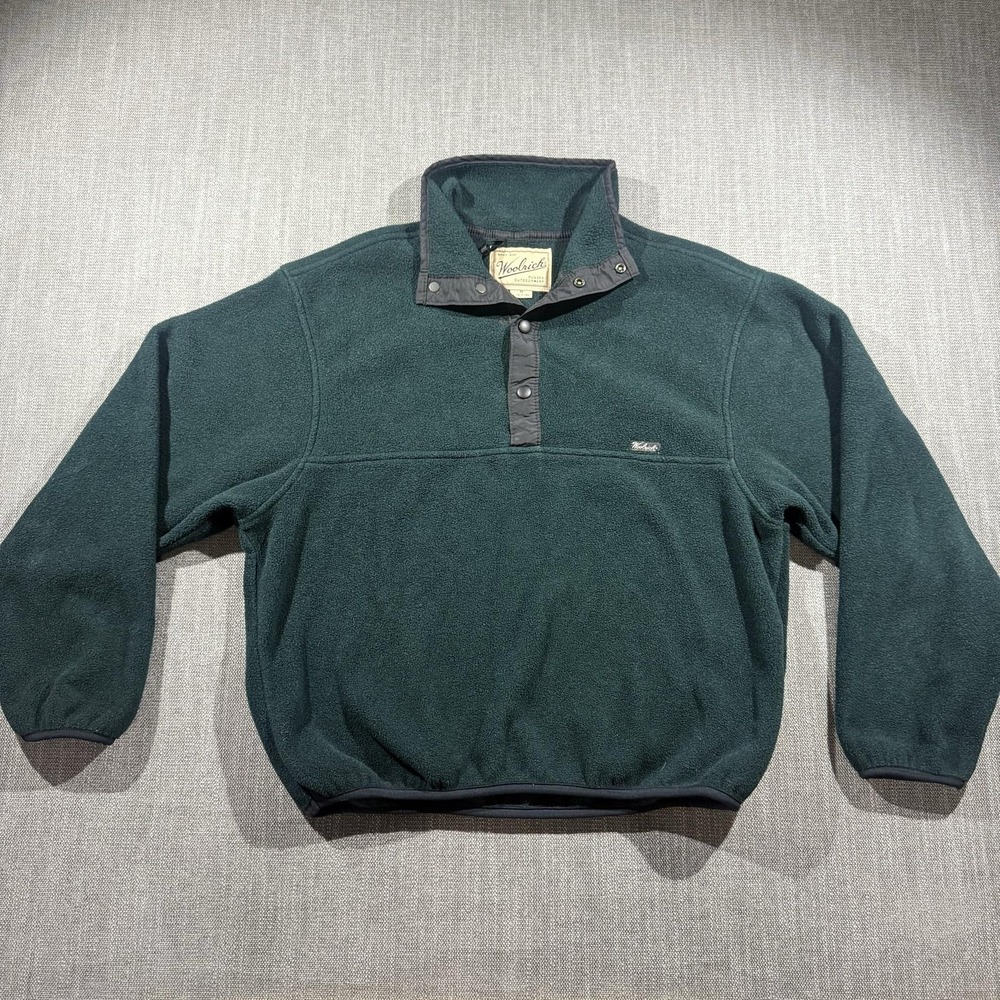 Vintage Woolrich Sweatshirt Mens Medium Green Polartec Fleece Pullover Snap 90s
